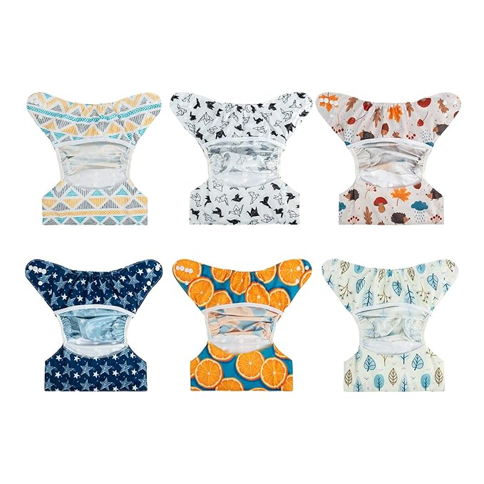 babygoal Cloth Diaper Covers 6 Pack with Wet Bag for Fitted Diapers and Prefolds with Double Gussets, Adjustable and Reusable for Baby Boys