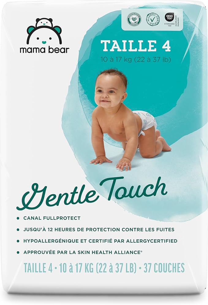 Amazon Brand - Mama Bear Gentle Touch Diapers, Size 4, 37 Count, Hypoallergenic, Leak Protection, Wetness Indicator, Stretchy Waistband, Skin Safe