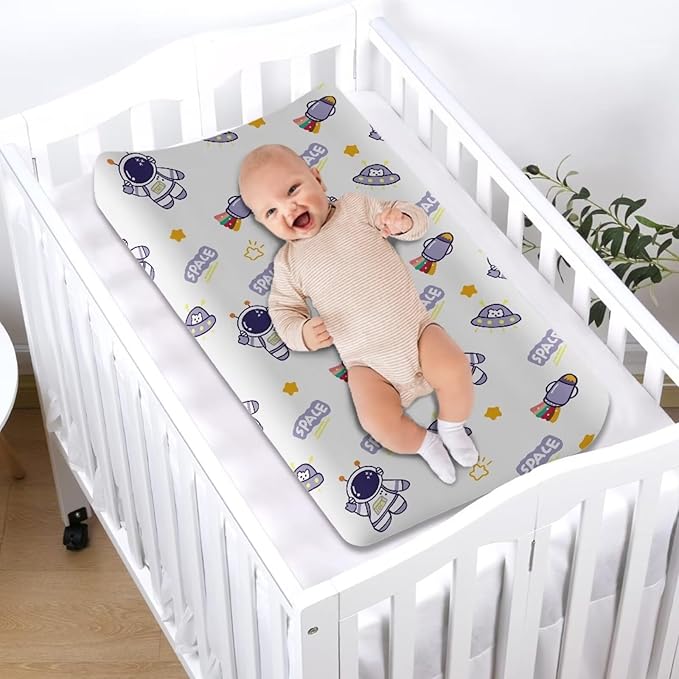 Astronaut UFO Baby Changing Pad Cover Cozy Breathable Universal Tray Table Mat Waterproof Stretchy Lightweight Sheet Crib Mat