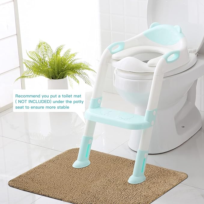 Potty Training Seat with Step Stool Ladder, SKYROKU Potty Training Toilet for Kids Boys Girls Toddlers - Comfortable Safe Potty Seat with Anti-Slip Pads Ladder（8838 Blue）