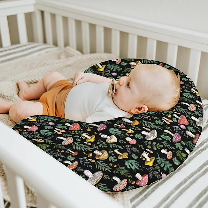 Colorful Mushrooms Green Leaves Baby Nursing Pillow Covers for Boy Girl Fall Mushroom Forest Nursing Pillowcase for Breastfeeding Pillows Autumn Soft Stretchy Slipcovers for Newborn Infant