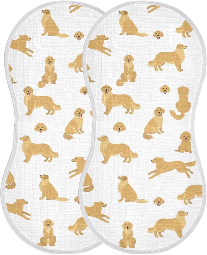 vvfelixl Muslin Burp Cloths Golden Retriever Dogs Baby Washcloths for Baby Girl Boys 2 Pack