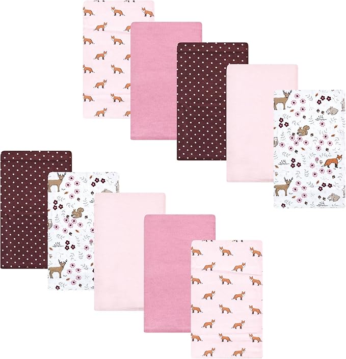 Luvable Friends Hudson Baby Flannel Burp Cloths 10pk, Forest Woodland