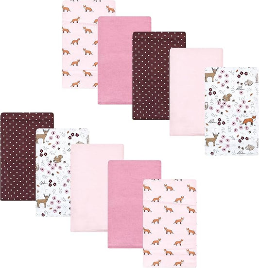 Luvable Friends Hudson Baby Flannel Burp Cloths 10pk, Forest Woodland