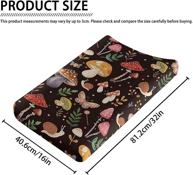 Cute Mushroom Changing Pad Cover Stretchy Soft Universal Tray Table Mat Waterproof Lightweight Breathable Cradle Sheets Fit 32"x16" Contoured Pad