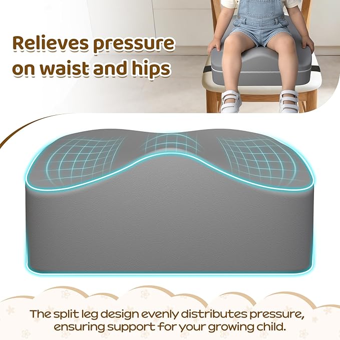 Ergonomic Toddler Booster Seat for Kitchen Chair, Booster Seat for Dining Table Promotes Good Posture, Non-Slip Base & TPU Waterproof Cover & Double Safety Strap, fit for 18 Months to 5 Years