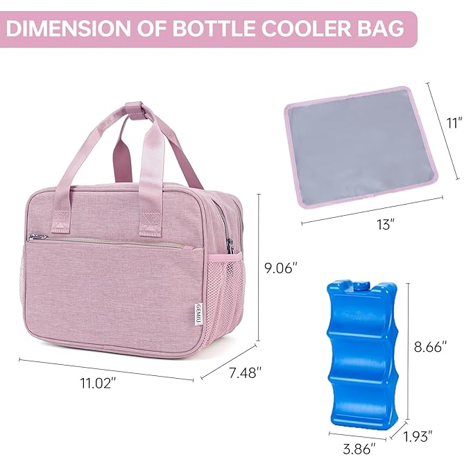 GEMIU Breastmilk Cooler Bag with Ice Pack,Fits 6 Baby Bottles Up to 9 Ounce Breast Milk Cooler Travel Bag Compatible with Wearable Breast Pumps & Accessories for Nursing Mom Daycare Pink