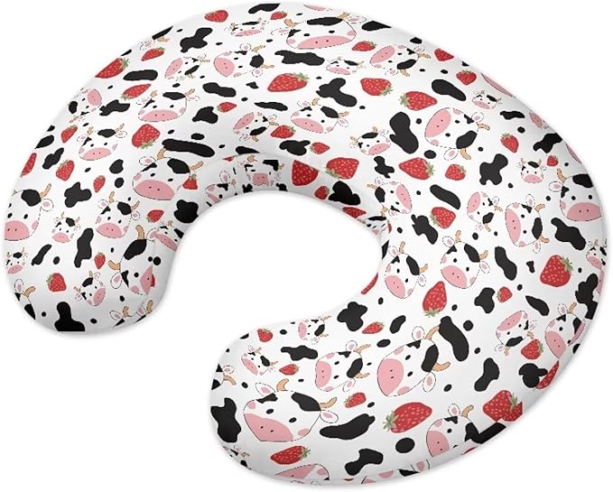 Strawberry Cow Nursing Pillow Covers for U-Shaped Nursing Pillow Nursing Pillow Case for Newborn Boys Girls Hidden Zipper Design Soft and Skin-Friendly Breathable
