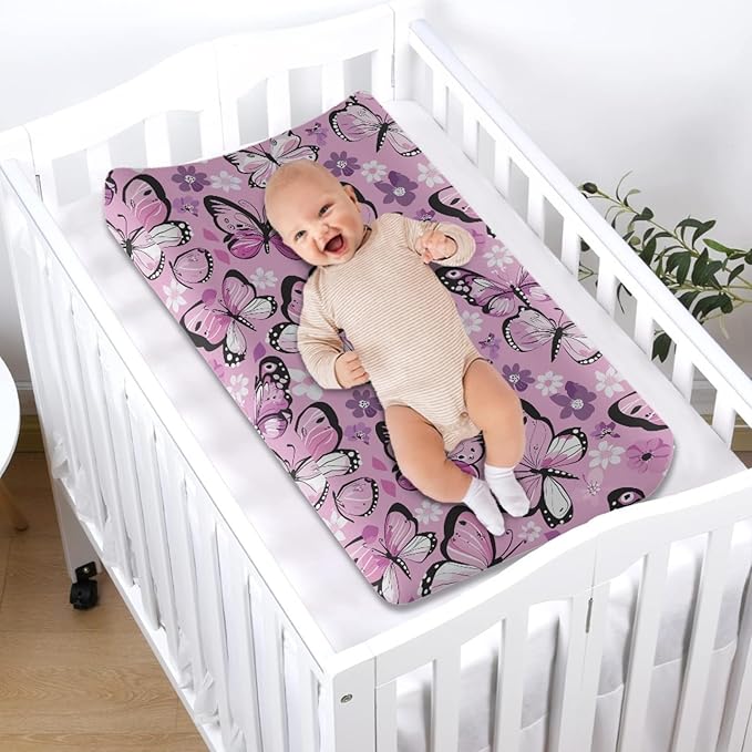 Changing Pad Covers for Boys Girls, Butterfly Diaper Changing Table Pad Cover Soft Breathable Changing Mat Cover for 32''x16 Cute Birthday Gifts for Baby