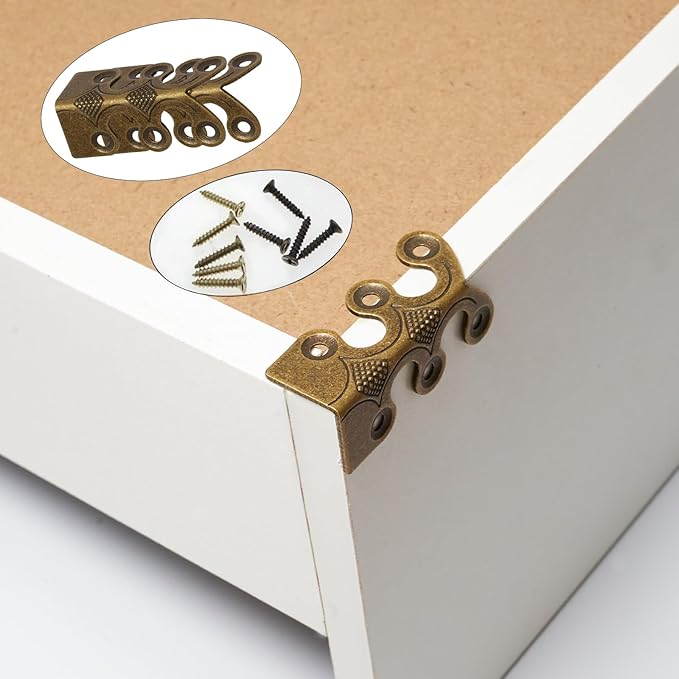 4 Pcs Solid Brass Baseboard Corner Protectors, Vintage Metal Skirting Board Corner Protectors, Table Corner Edge Cover Safety Bracket with Screws. (Bronze)