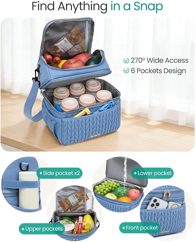 Breastmilk Cooler Bag - Large Capacity 12L & 10-Hour Insulated Bottle Cooler Bag with Detachable Divider for Tall Baby Bottles | Dual Deck Lunch Box for Women | Breast Pump Bags for Work