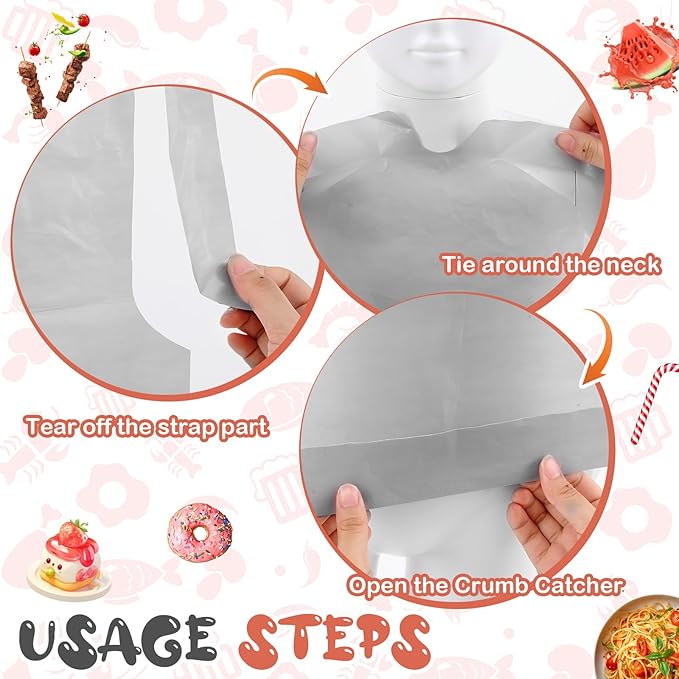 Skicuff 500 Pcs Disposable Plastic Bibs Bulk for Kids 11" x 15.75" Children Eating Bibs with Crumb Catcher for Toddlers (Silver Ash)