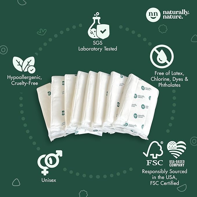 Naturally Nature Overnight Diaper Booster Pads, Stops Overnight Leaking, Diaper Liners for Toddler, Nighttime Diapers Size 5, Adhesive Pad for Girls, Boys, (2 Packs of 32 ct.)