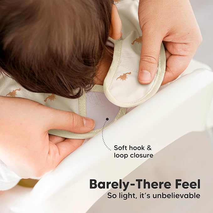 KeaBabies 3-Pack Waterproof Baby Bibs for Eating - Lightweight Toddler Feeding Bibs with Large Food Catcher, Mess Proof, Food-Grade Baby Eating Essentials, Easy to Put On & Clean (Roarsome)