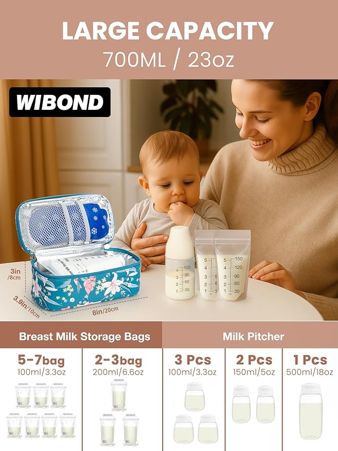 Breast Milk Cooler Travel Bag, Real-Time Temperature Display, Holds 4-6 Breastmilk Storage Bag with 2 Breast Milk Ice Pack, Cooling & Waterproof Portable Cooler for Moms on the Go (Lily)