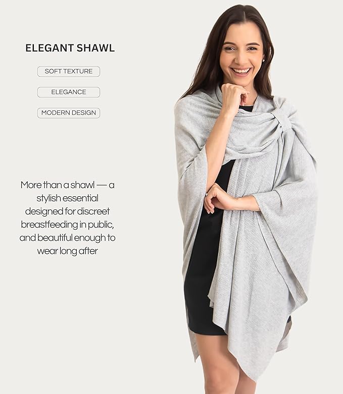 Set Premium Breast Feeding Covers for Women of All Body Types: Ultra Soft Stylish and Breathable Nursing Cover up for Breastfeeding + 4 Reusable Breast Pads for Nursing Comfort (Moonstone Gray)