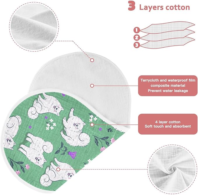 Muslin Burp Cloths for Baby Boys and Girls - 1-Pack Ultra Absorbent Cute Samoyed Dog Muslin Washcloths, Newborn Towel, Milk Spit Up Rags, Burp Cloth Bib for Unisex, 22 x 11 Inch