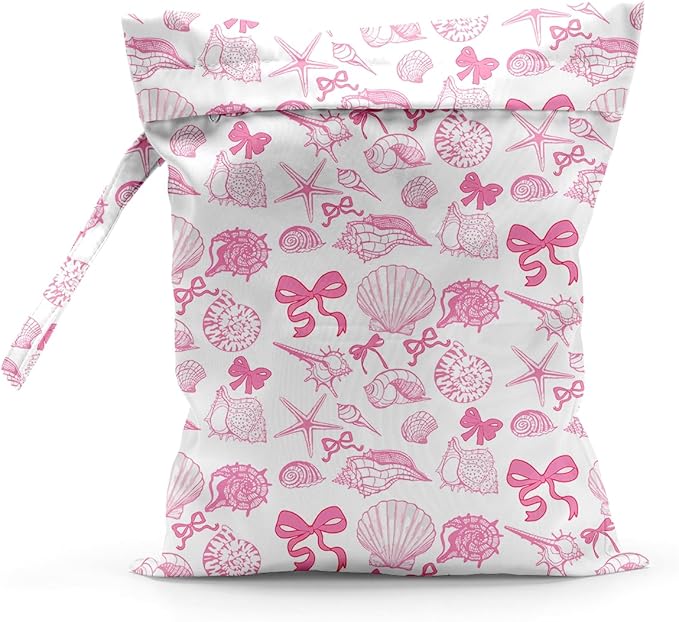 Waterproof Cloth Diaper Wet Dry Bag Reusable Travel Beach Pool Daycare Soiled Toddler Items Yoga Gym Bag for Swimsuits Wet Clothes Bags - Pink Coastal Pattern