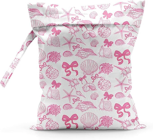 Waterproof Cloth Diaper Wet Dry Bag Reusable Travel Beach Pool Daycare Soiled Toddler Items Yoga Gym Bag for Swimsuits Wet Clothes Bags - Pink Coastal Pattern