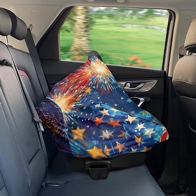 Belidome 4th of July Nursing Cover Up for Breastfeeding American Flag Nursing Shawls Patriotic Eagle Print Baby Boys Car Seat Covers