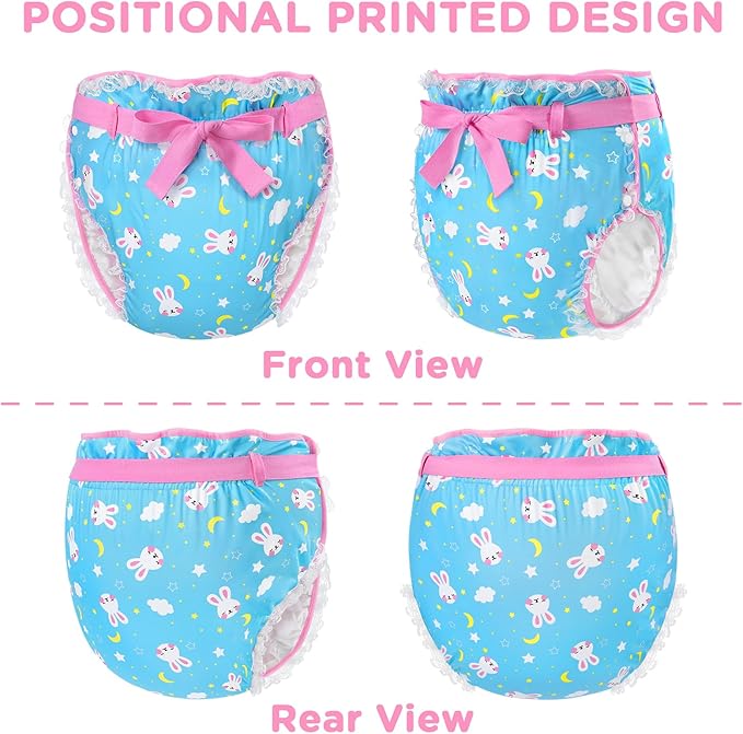 Littleforbig Silky Adult Ribbon Omutsu Diaper Wrap Cover Washable Adjustable Reusable Waterproof - Snuggle Bunny Pattern M