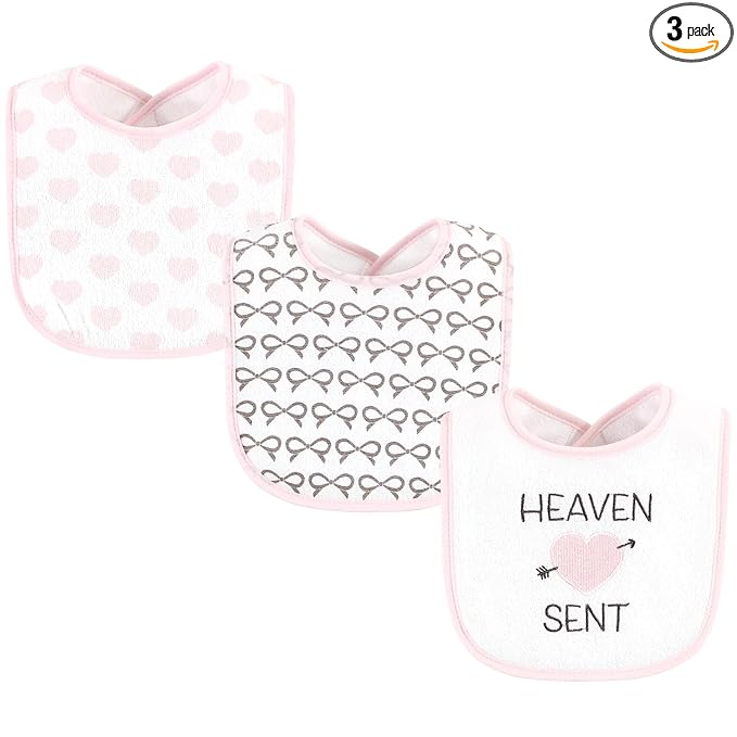 Hudson Baby Unisex Baby Fiber Filled Drooler Bibs 3pk, Heaven Sent Heart Arrow, One Size