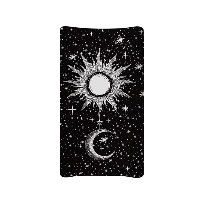 Moon Star and Sun Changing Pad Cover for Baby Girls Diaper Changing Pad Covers 32”x16” Newborn Infant Changing Table Sheet Changing Mat Covers Ultra Soft, Black