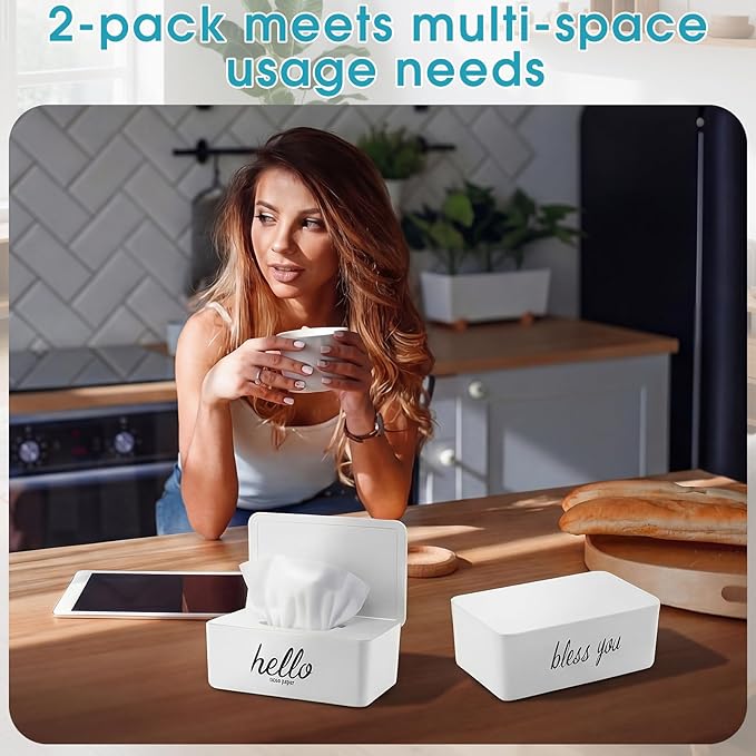 Hushee 2 Pack Wipe Dispenser Wipes Holder for Baby Adult Decorative Wipe Containers for Bathroom Home Office Cars(White)