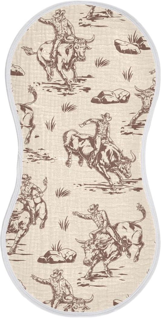 Cow Cowboy Western Burp Cloths Baby Boys Girls Absorbent Soft Cotton Burping Cloths Rags, 1 Pack