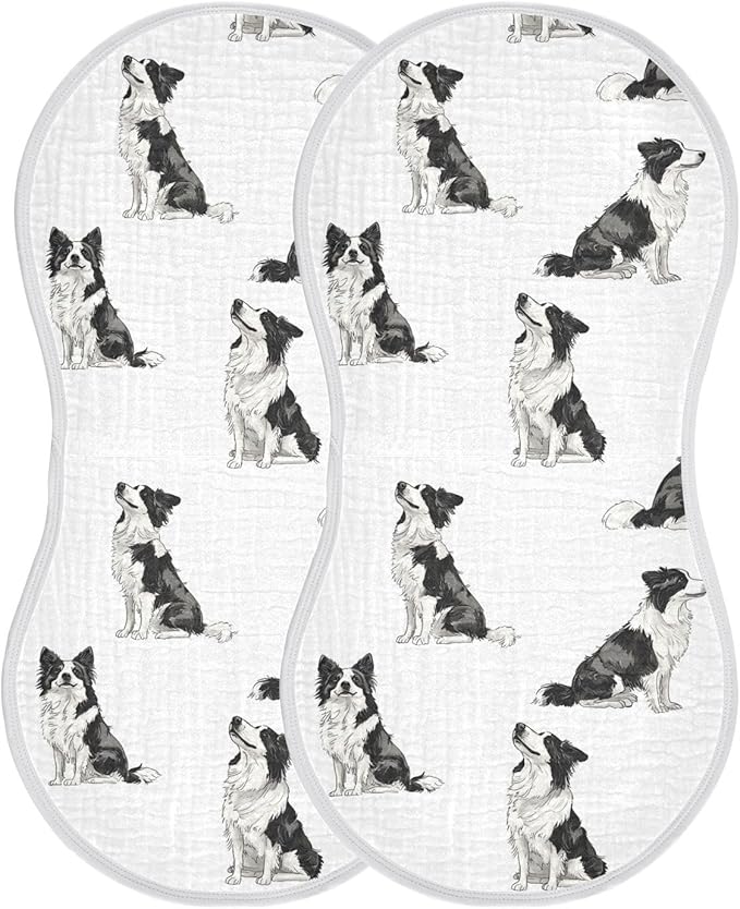 vvfelixl Baby Burp Cloths Cool Border Collie Baby Newborn Cotton Burping Cloths Set Babys Washcloths 4 Pack