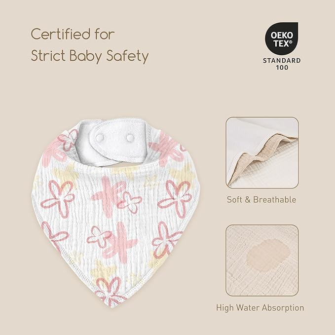 Muslin Baby Bibs 8 Pack, Baby Bandana Drool Bib for Drooling and Teething, Cotton Soft Absorbent for Girls Boys Spring Impression