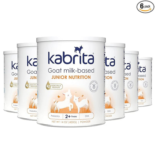 Kabrita Junior Goat Milk Powder for Kids - Easy to Digest for Ages 2-7 - Immunity Boosting Containing Vitamin C, D, E, Protein & Calcium - Non-GMO Gentle on Sensitive Tummies - 14 Oz (Pack of 6)