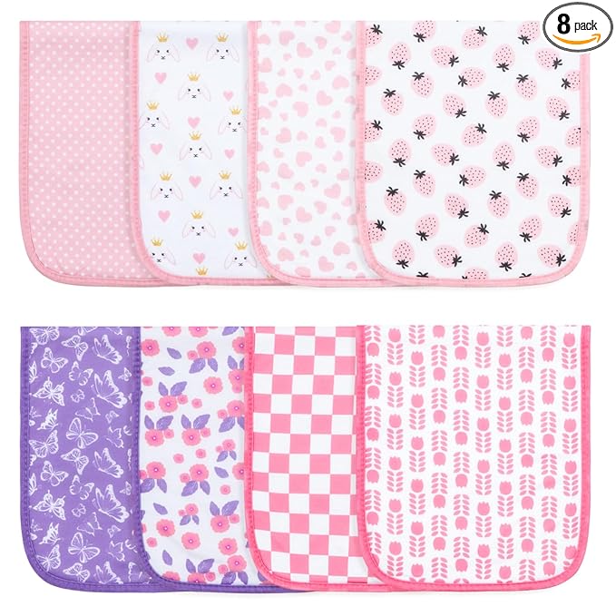 Hakochia Burp Cloths for Baby Boy & Girl Organic Cotton Large Unisex Burp Clothes Extra Absorbent Soft Neutral Burping Rags Spit Up Cloth Sets for Newborns 8 Pack