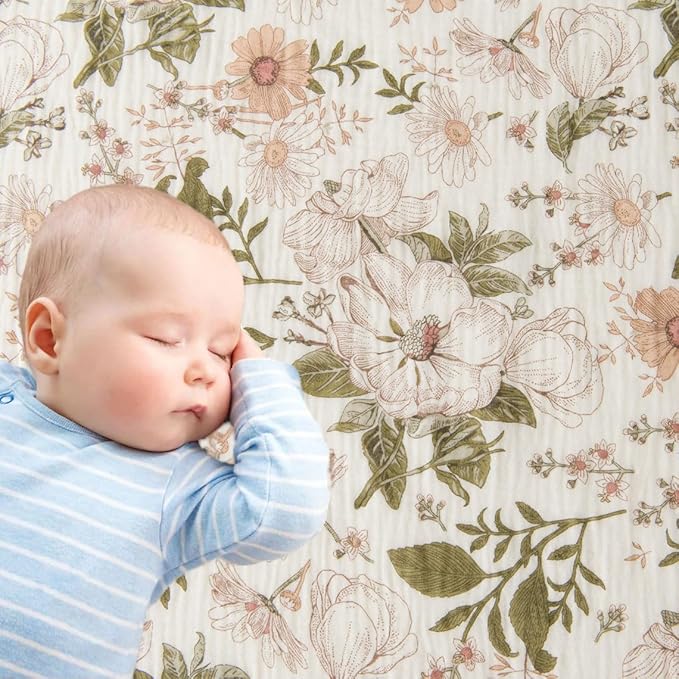 2 Pack Muslin Changing Pad Covers for Boys, Ultra Soft & Breathable Cotton Baby Diaper Changing Table Covers, Neutral Nursery Diaper Changing Pad Sheets (Vintage Blossom)