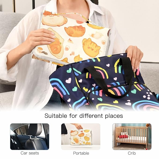 Portable Diaper Changing Pad Travel Baby Changing Mat Waterproof Diaper Changing Mat Foldable Lightweight Baby Changer with Built-in Pillow Orange British Shorthair Cute