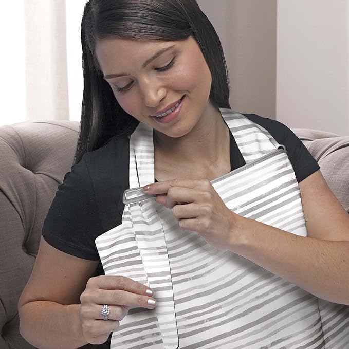 Boppy Nursing Cover for Breastfeeding, Gray Watercolor Stripes, Apron Style with Storage Pocket, Rigid Neckline to See Baby While Feeding, and Breastfeeding or Pumping (Pack of 6)