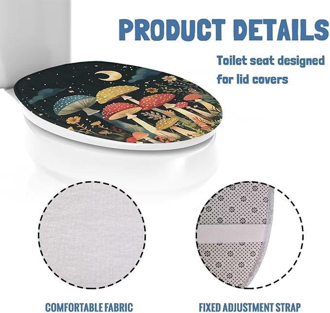 Mushroom Toilet Dust Cover Flannel Fabric Bathroom Covers Elastic Edges Stretch Washable Toilet Lid Covers for Bathroom Covers