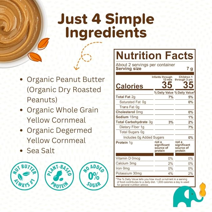 Puffworks Baby Organic Peanut Butter Puffs, Perfect for Early Peanut Introduction, Plant-Based Protein, No Added Sugar, USDA Organic, Gluten-Free, Vegan, Non-GMO, Kosher, 0.5 Ounce (Pack of 12)