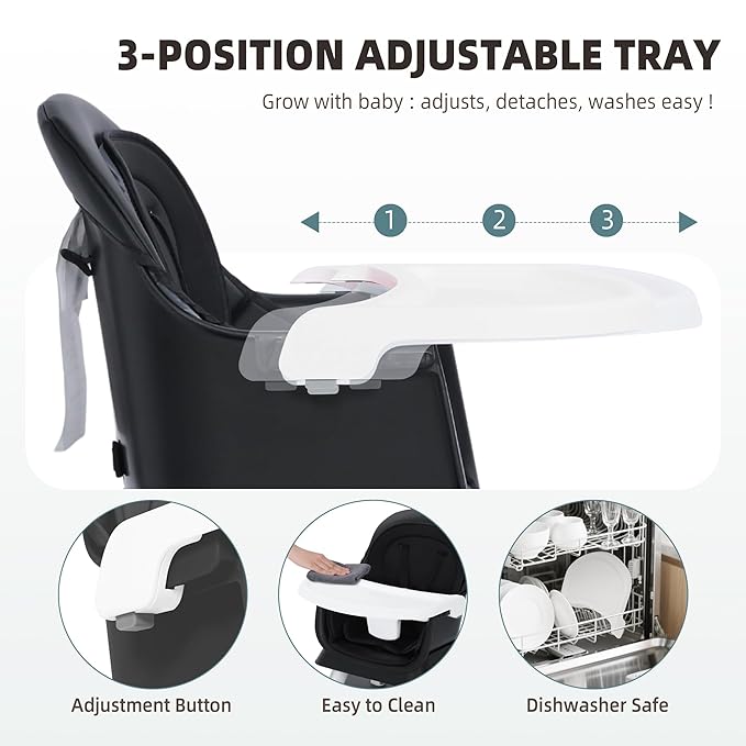 Baby High Chair, 8 in 1 Convertible Highchair, Booster Seat, Building Block/Activity Table, Stool, Feeding Chair with Dishwasher-Safe Tray, High Chairs for Babies and Toddlers (Black)