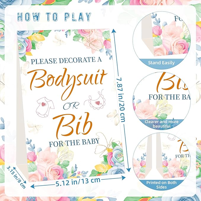 Bibs Bodysuits Baby Shower Game Sign Set Newborn Onesies Feeder Gift Fabric Marker Stencils Kit