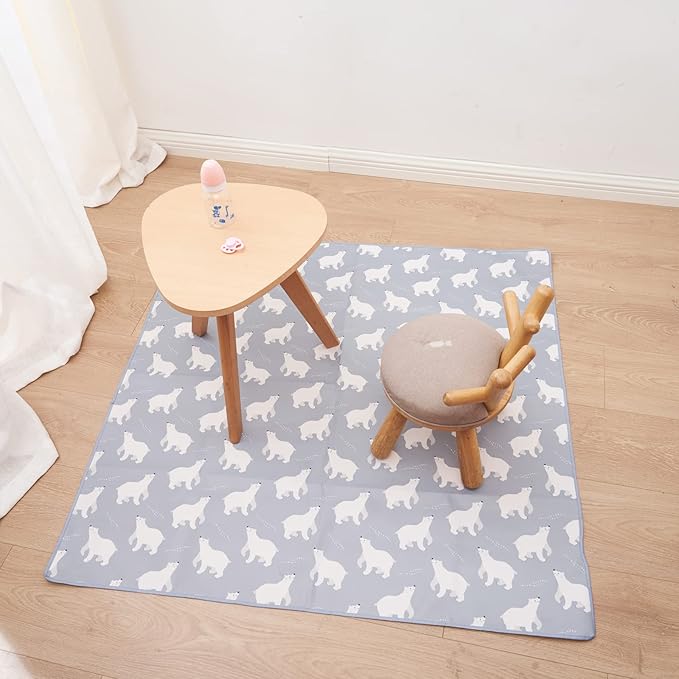 Splat Mat for Under High Chair/Arts/Crafts, Washable Baby Spill Mat Waterproof Non-Slip Floor Splash Mat, Portable Play Mat and Table Cloth (Bear, 43"x 43")