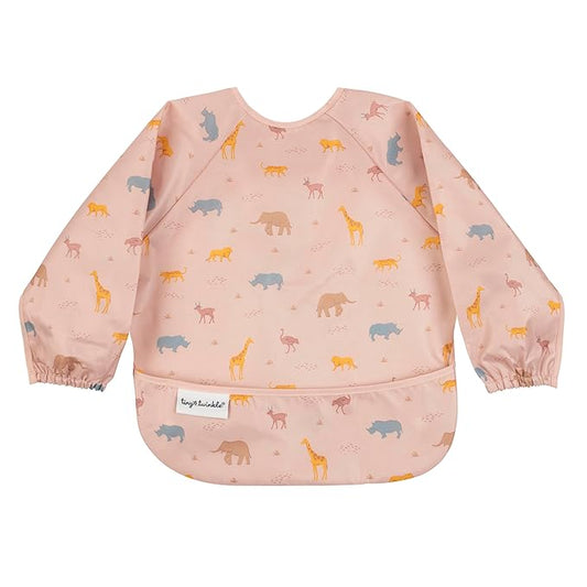 Tiny Twinkle Long Sleeve Bib for Babies & Toddlers | Waterproof Smock Bib for Eating | Machine Washable & Mess-Proof Feeding Essentials | Newborn Shower Gift (Petite Safari, 2-4Y)