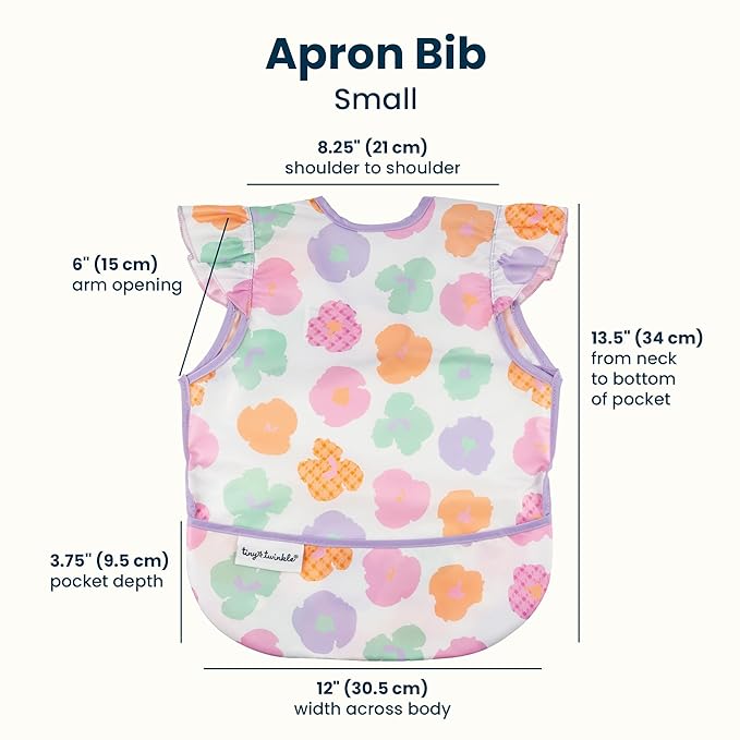 Tiny Twinkle Mess Proof Baby Bib for Girls | Waterproof Toddler Bib for Eating | Baby Apron for Feeding | Machine Washable | Perfect Shower Gift (Floral Pop, 6–24M)