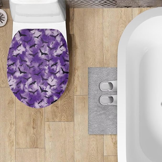 Halloween Toilet Lid Covers Polyester Fabric Breathable Toilet Seat Covers for Bathroom Soft, Dustproof Seat Covers Keep Clean Tidy Fits Most Toilet Cover Seat