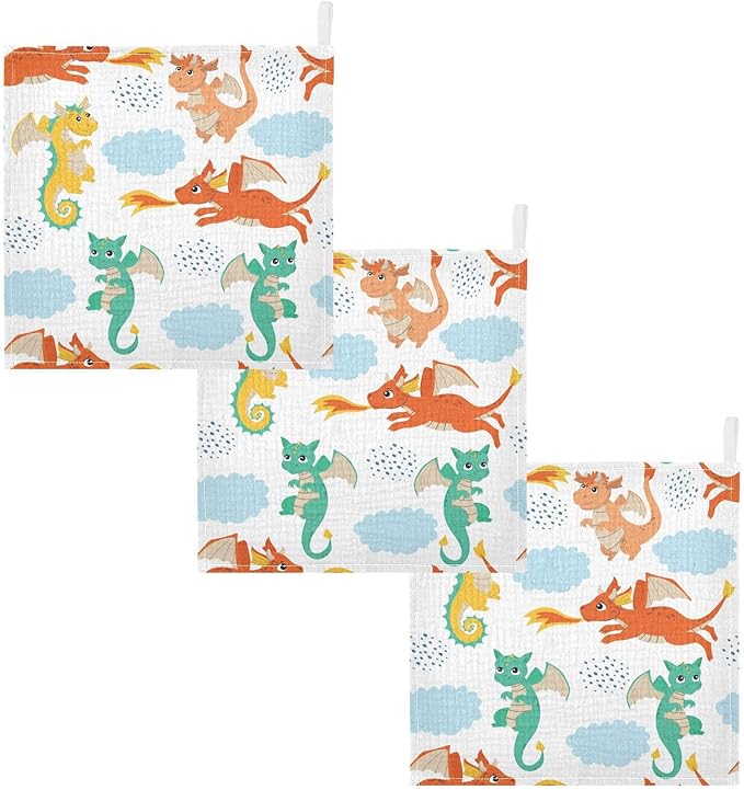 vvfelixl Flying Dragons Baby Burp Cloths Baby Muslin Washcloths for Boys Girls Cotton Baby Face Towel for Newborn Infants Soft and Absorbent 11.8 X 11.8 in, 5 Pack