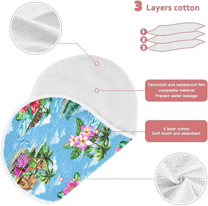 Muslin Burp Cloths for Baby Boys and Girls - 4-Pack Ultra Absorbent Vintage Hawaiian Tropical Muslin Washcloths, Newborn Towel, Milk Spit Up Rags, Burp Cloth Bib for Unisex, 22 x 11 Inch