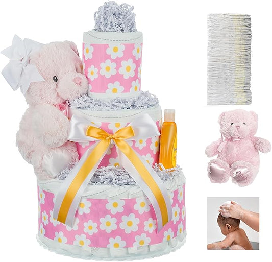 Lil' Baby Cakes Flower Diaper Cake - Makes a Beautiful Baby Gift - Size 1 Diapers - 10 in X 12 in
