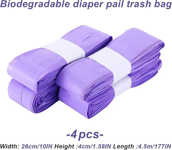 10 Pack Nappy Bin Refills, Scented Nappy Bags Diaper Pail Refill Bags Compatible With Genie/Angelcare/Tommee Tippee/Twist and Click And Spross Refill Cassettes (Purple)