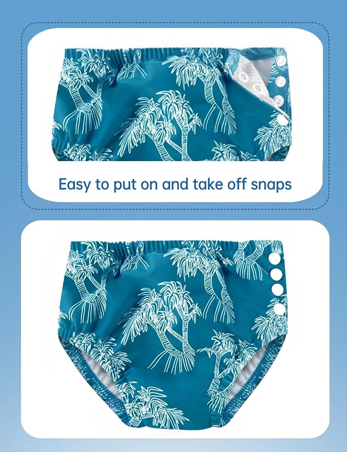 weVSwe Reusable Swim Diaper 2T Washable UPF 50+ Snap Side Leakproof & Adjustable for Pool/Beach to Prevent Leaks Green Tree