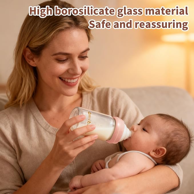 Baby Bottle, Wide-Neck, BPA Free Breast Milk Container, 6 oz 180ml, 2 PCS Storage Collection Bottle for Fridge & Milk Cooler Leak-Proof, Breastfeeding Essential Color Pink